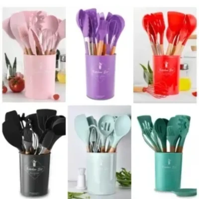 12pcs Wooden Silicone Kitchen Utensil Nonstick S